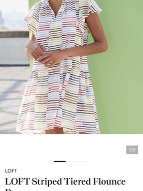 LOFT Striped Tiered Flounce Dress in Multi-Color XS